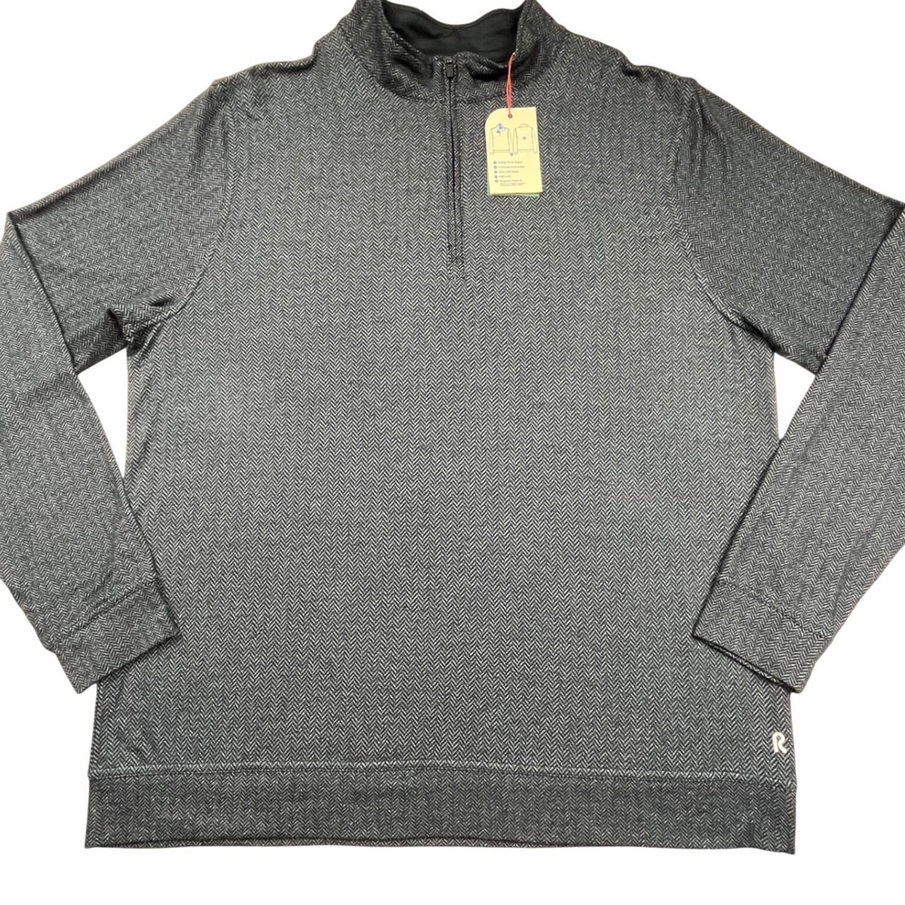Right of Way Nathan 1/4 Zip Pullover Mens XL Charcoal‎ Herringbone NEW WITH TAGS